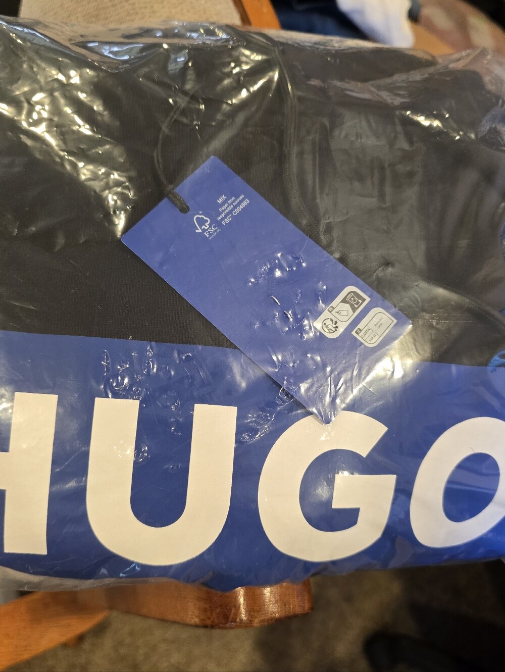 HUGO Black Hoodie with Blue Logo Box.  Men's Size XXL. NWT. MSRP $139 - Picture 7 of 7